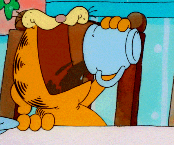 Gif named garfield coffee drinking
