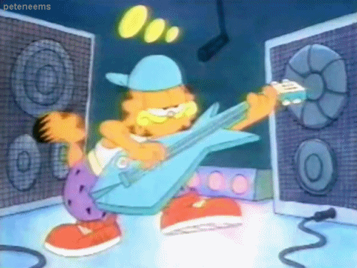 Gif named Garfield playing guitar